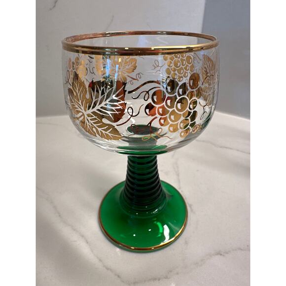 Set 6 Roemer Bockling Green Stem Trim Wine Glasses Wrought Iron Rack Germany - Picture 5 of 9